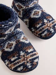 Navy/Burgundy Borg Boot Slippers - Image 5 of 7