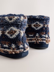 Navy/Burgundy Borg Boot Slippers - Image 6 of 7