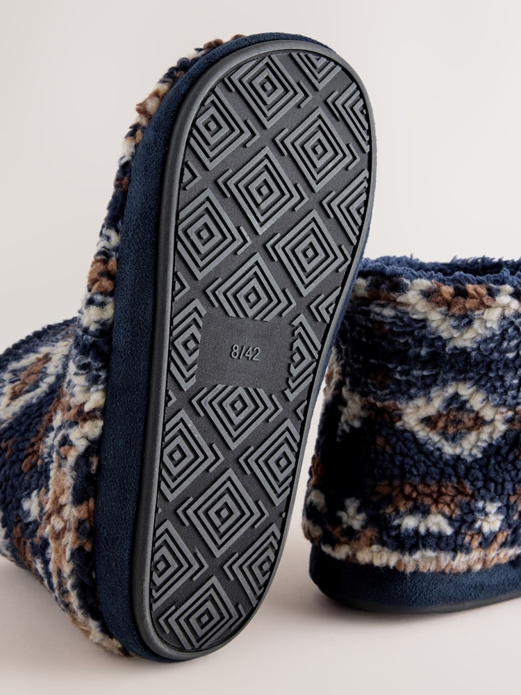 Navy/Burgundy Borg Boot Slippers - Image 7 of 7