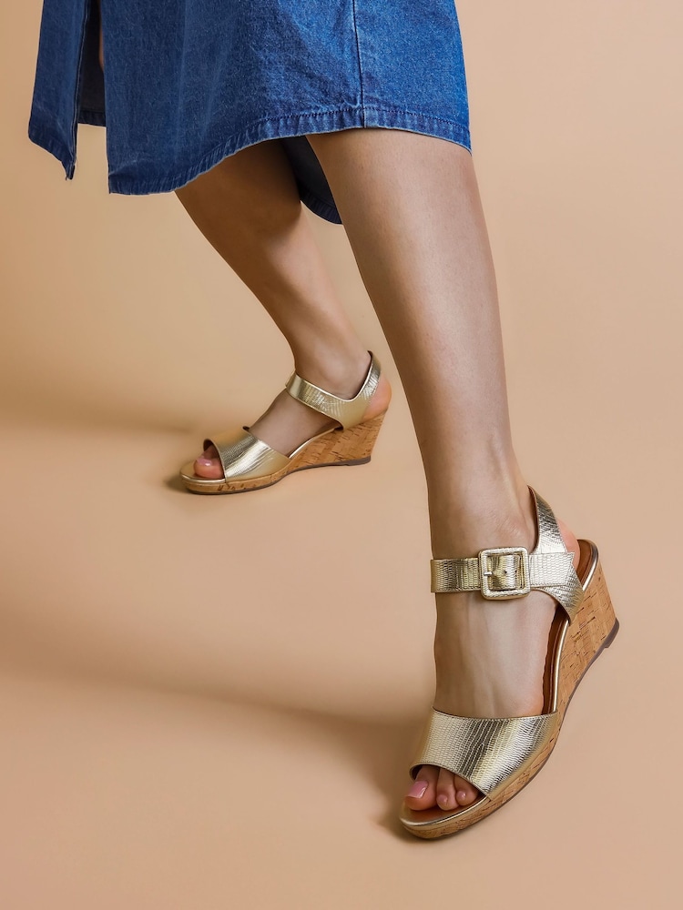 Jones Bootmaker Gold Grazina Leather Wedges - Image 1 of 6