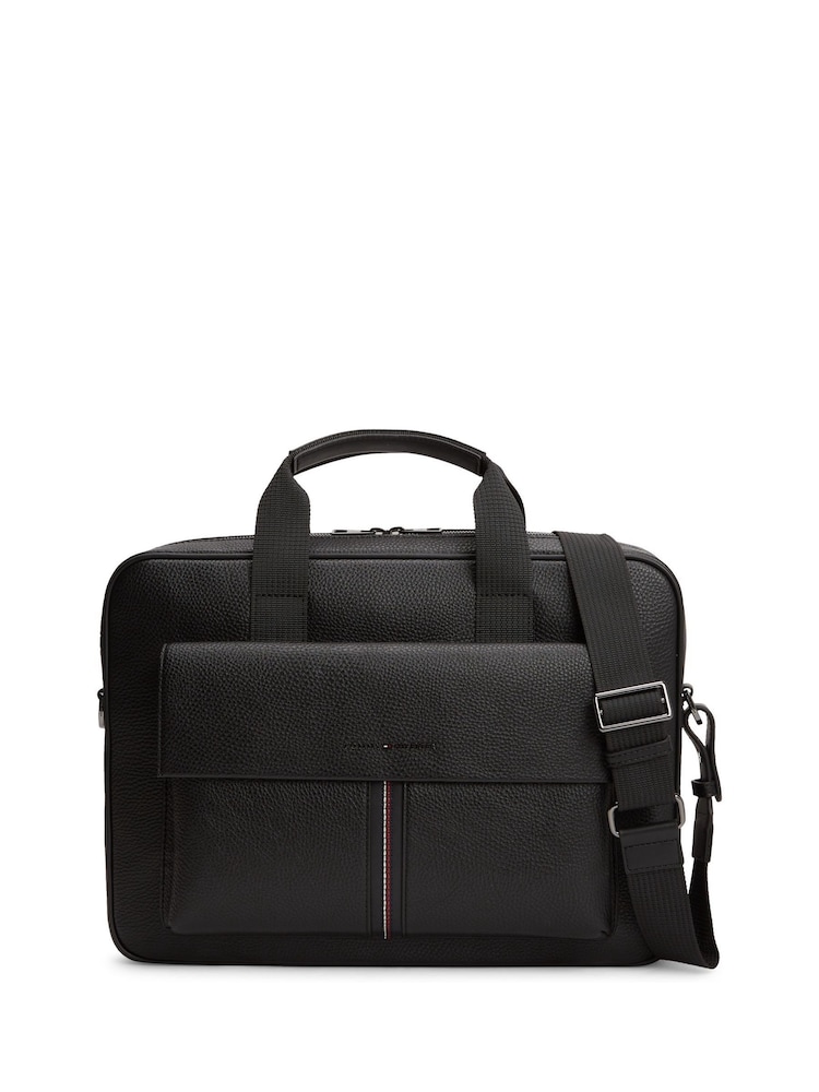 Tommy Hilfiger Black Flap Pocket Pebble Grain Laptop Bag - Image 1 of 2 Tommy Hilfiger Black Flap Pocket Pebble Grain Laptop Bag - Image 1 of 2
