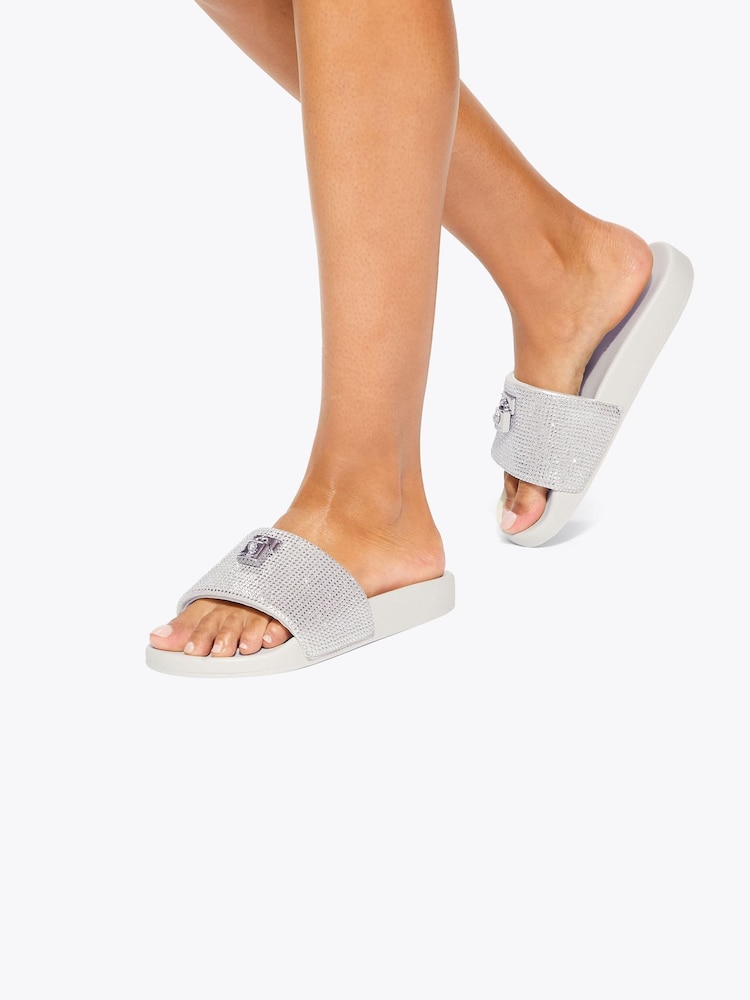 Kurt Geiger London Silver Brixton Poolslide Sandals - Image 1 of 5 Kurt Geiger London Silver Brixton Poolslide Sandals - Image 1 of 5