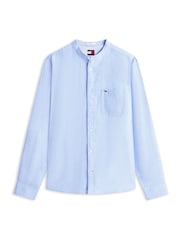 Tommy Jeans Blue Regular Fit Band Collar Linen Blend Shirt - Image 5 of 5