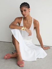 Reiss Pink Stephanie Woven Ankle-Strap Kitten Heel Sandals - Image 1 of 5