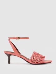 Reiss Pink Stephanie Woven Ankle-Strap Kitten Heel Sandals - Image 2 of 5