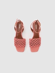 Reiss Pink Stephanie Woven Ankle-Strap Kitten Heel Sandals - Image 3 of 5