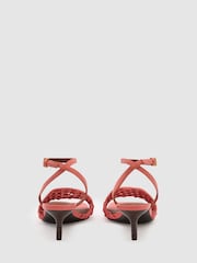 Reiss Pink Stephanie Woven Ankle-Strap Kitten Heel Sandals - Image 4 of 5