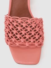 Reiss Pink Stephanie Woven Ankle-Strap Kitten Heel Sandals - Image 5 of 5