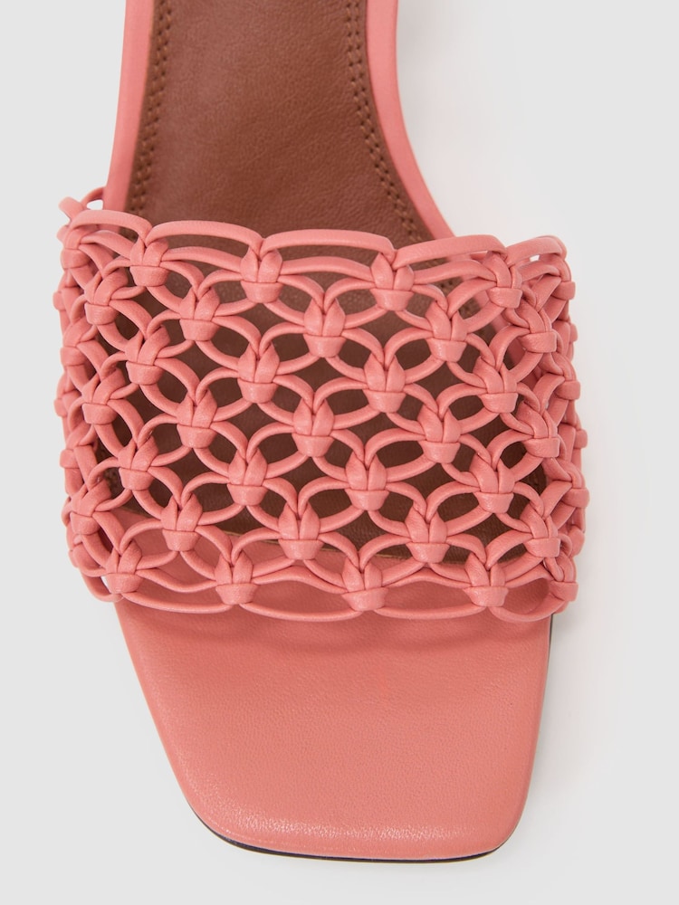Reiss Pink Stephanie Woven Ankle-Strap Kitten Heel Sandals - Image 5 of 5