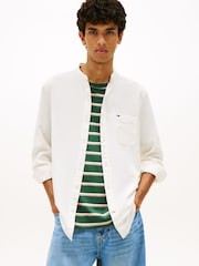 Tommy Jeans White Regular Fit Band Collar Linen Blend Shirt - Image 1 of 5