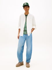 Tommy Jeans White Regular Fit Band Collar Linen Blend Shirt - Image 2 of 5