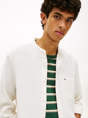 Tommy Jeans White Regular Fit Band Collar Linen Blend Shirt - Image 4 of 5