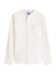 Tommy Jeans White Regular Fit Band Collar Linen Blend Shirt - Image 5 of 5