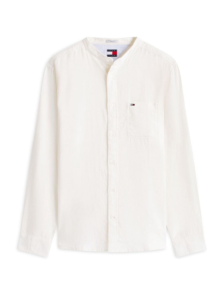 Tommy Jeans White Regular Fit Band Collar Linen Blend Shirt - Image 5 of 5