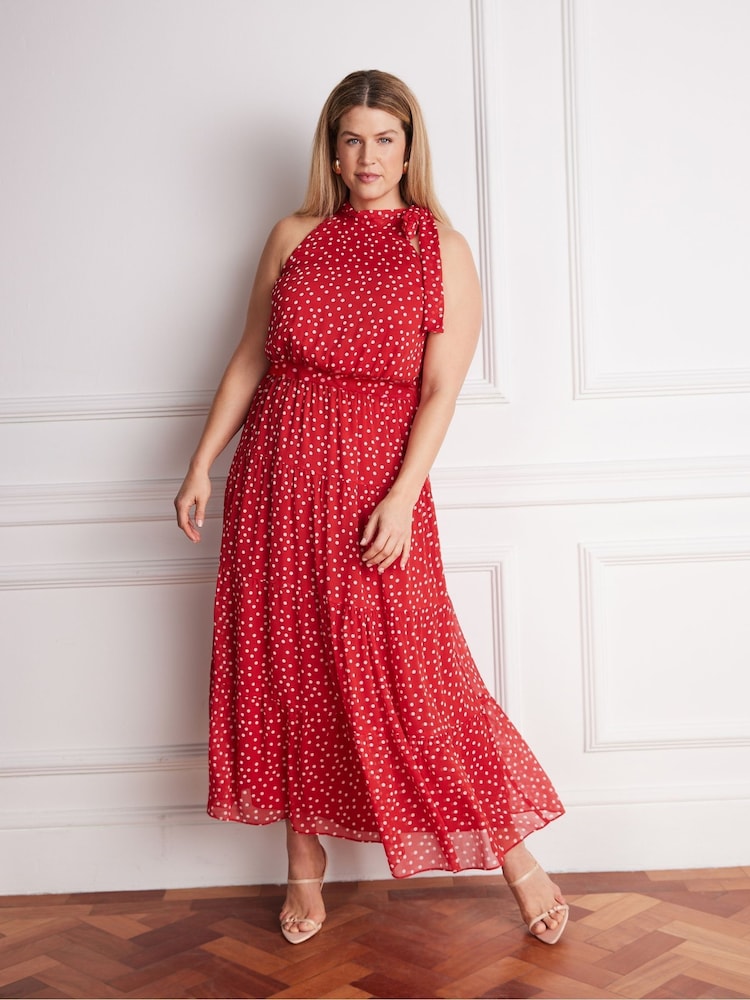 Live Unlimited Red Polka Dot Halter Neck Dress - Image 1 of 5
