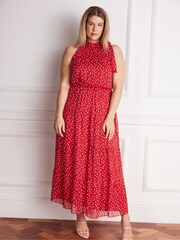 Live Unlimited Red Polka Dot Halter Neck Dress - Image 2 of 5