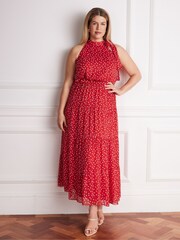 Live Unlimited Red Polka Dot Halter Neck Dress - Image 3 of 5