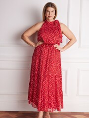 Live Unlimited Red Polka Dot Halter Neck Dress - Image 5 of 5