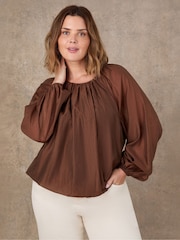 Live Unlimited Brown Blouson Sleeve Boho Blouse - Image 1 of 4
