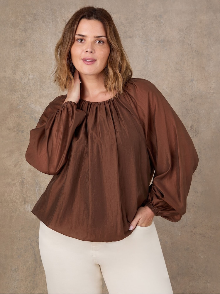 Live Unlimited Brown Blouson Sleeve Boho Blouse - Image 1 of 4