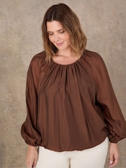 Live Unlimited Brown Blouson Sleeve Boho Blouse - Image 2 of 4