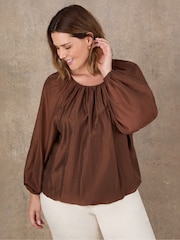 Live Unlimited Brown Blouson Sleeve Boho Blouse - Image 3 of 4