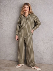 Live Unlimited Green Petite Khaki Striped Wide Leg Drawstring Trousers - Image 4 of 4