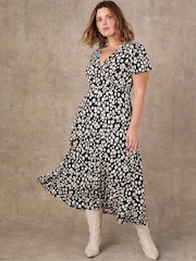Live Unlimited Black Ditsy Wrap Front Short Sleeve Midaxi Dress - Image 1 of 5