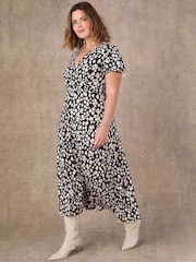 Live Unlimited Black Ditsy Wrap Front Short Sleeve Midaxi Dress - Image 2 of 5