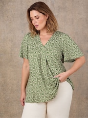 Live Unlimited Green Print Flutter Sleeve Pleat Front Top - Image 4 of 5