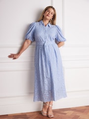 Live Unlimited Puff Sleeve Button Though Belted Lace Dress - Imaginea 2 din 5