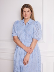 Live Unlimited Puff Sleeve Button Though Belted Lace Dress - Imaginea 3 din 5