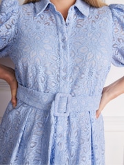 Live Unlimited Puff Sleeve Button Though Belted Lace Dress - Imaginea 5 din 5