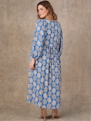 Live Unlimited Blue Floral Print Tie Neck Day Dress - Image 5 of 5