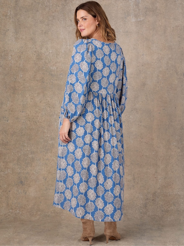 Live Unlimited Blue Floral Print Tie Neck Day Dress - Image 5 of 5