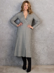 Live Unlimited Black Petite Geo Print Collar Wrap Jersey Dress - Image 1 of 4