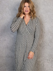 Live Unlimited Black Petite Geo Print Collar Wrap Jersey Dress - Image 4 of 4