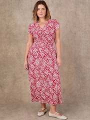 Live Unlimited Red Ditsy Print Ruched Short Sleeve Dress - Image 2 of 4