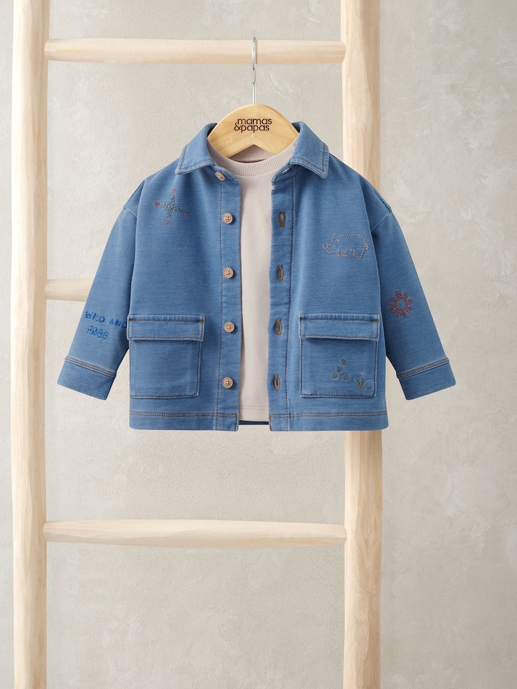 Mamas & Papas Blue Denim Shacket & T-Shirt Set - Image 1 of 4