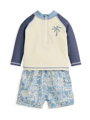 Mamas & Papas Blue Board Shorts & Long Sleeved Top Set - Image 2 of 4