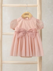 Mamas & Papas Pink Bow Mock Dress Romper - Image 1 of 3