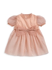 Mamas & Papas Pink Bow Mock Dress Romper - Image 2 of 3