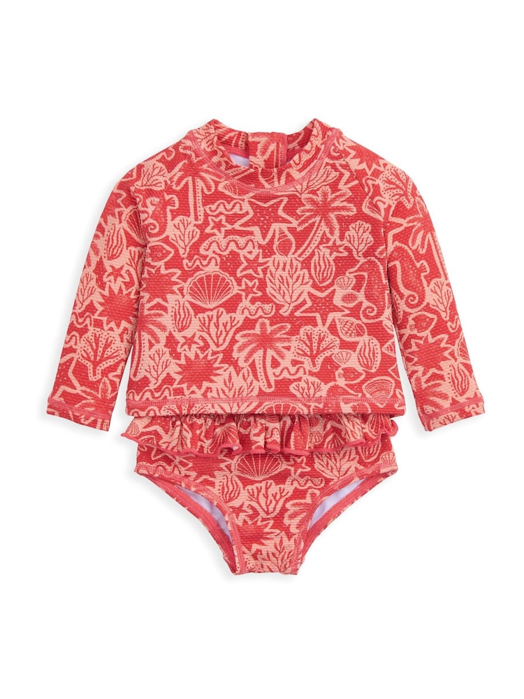 Mamas & Papas Pink Seahorse Print Long Sleeve Swim Top & Bottoms Set - Image 2 of 4 Mamas & Papas Pink Seahorse Print Long Sleeve Swim Top & Bottoms Set - Image 2 of 4