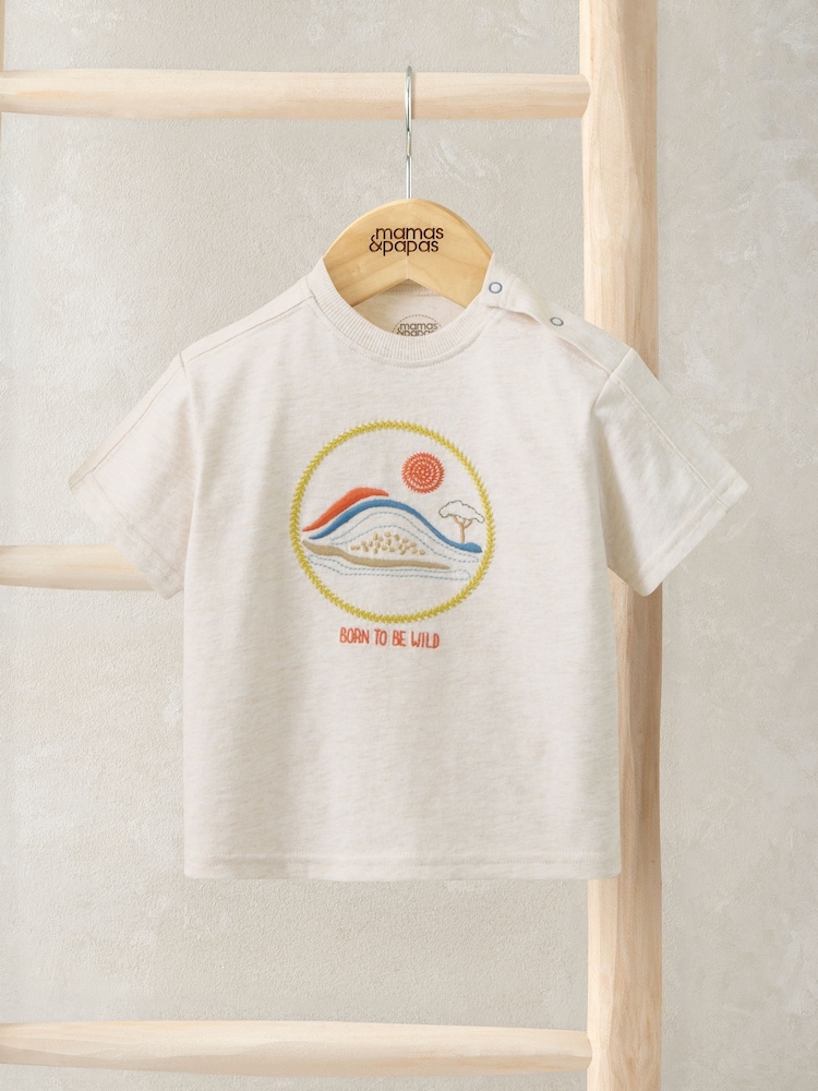 Mamas & Papas Grey Born To Be Wild Embroidered T-Shirt - Image 1 of 3