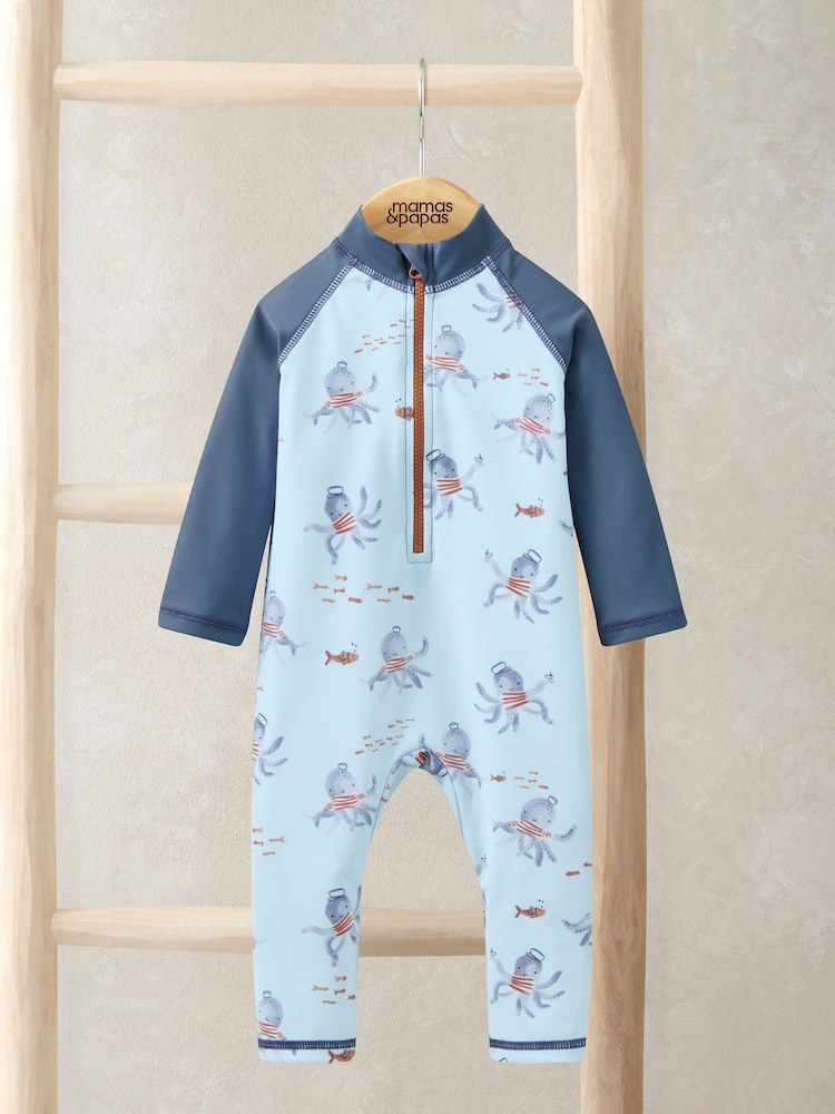 Mamas & Papas Blue Squid Print Rashsuit - Image 1 of 3 Mamas & Papas Blue Squid Print Rashsuit - Image 1 of 3