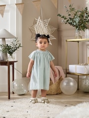 Mamas & Papas Green Floral Embroidered Detail Mesh Dress - Image 2 of 4