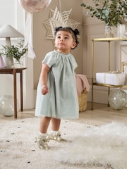 Mamas & Papas Green Floral Embroidered Detail Mesh Dress - Image 3 of 4