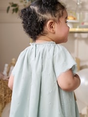 Mamas & Papas Green Floral Embroidered Detail Mesh Dress - Image 4 of 4