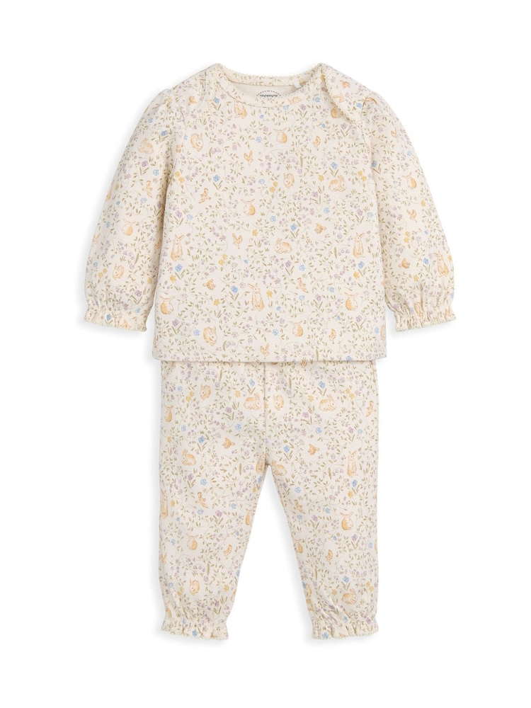 Mamas & Papas Pink Jersey Bunny Floral Print Pyjamas - Image 2 of 4