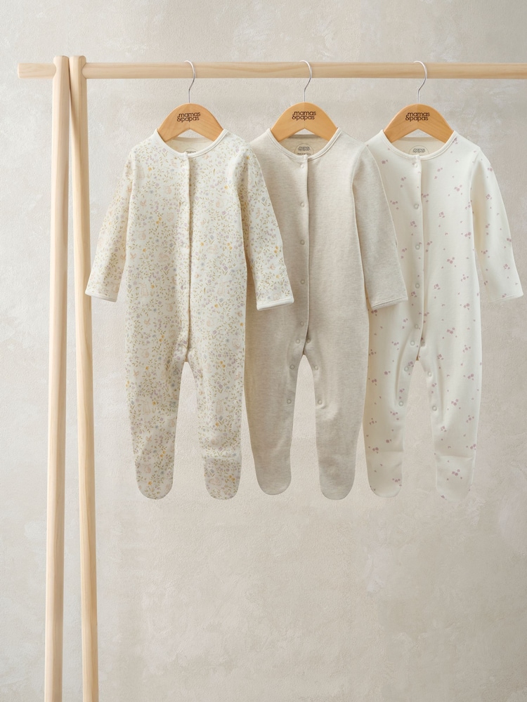 Mamas & Papas Bunny Sleepsuits Pack of 3 - Imaginea 1 din 2